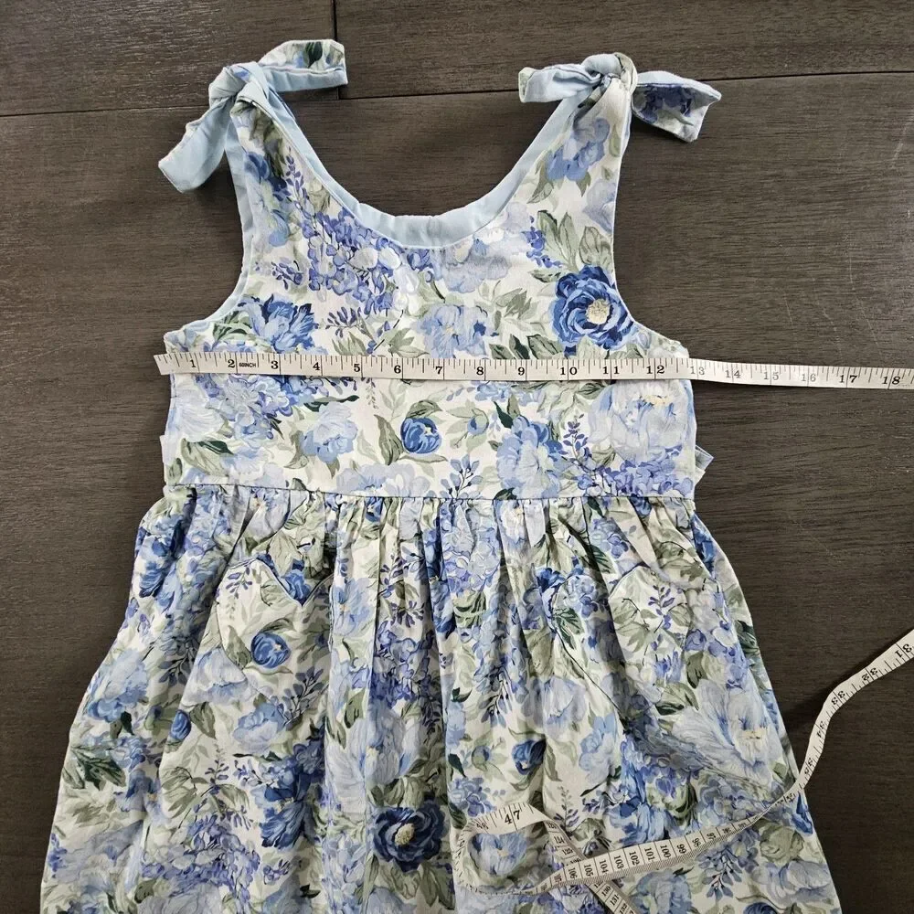 Vtg Handmade Grannie Annie Blue Floral Girls Floral Dress Size Large Sundress